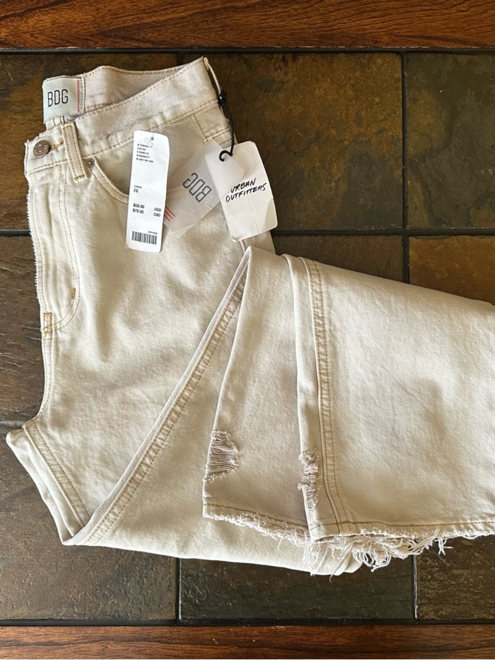 BDG Cream High-Rise Cropped Jeans with Raw Hem